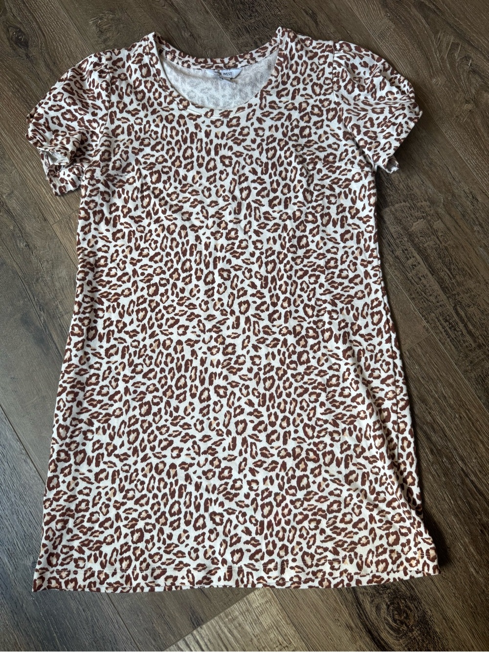 Nine West Leopard Print Short Sleeve Dress - Cream & Brown Spots